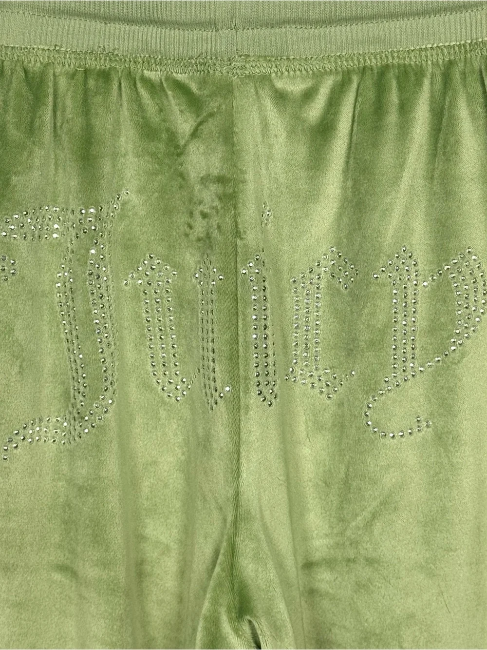 Juicy Couture Olive Green Velour Two-Piece Pajama Set with Crystal Logo